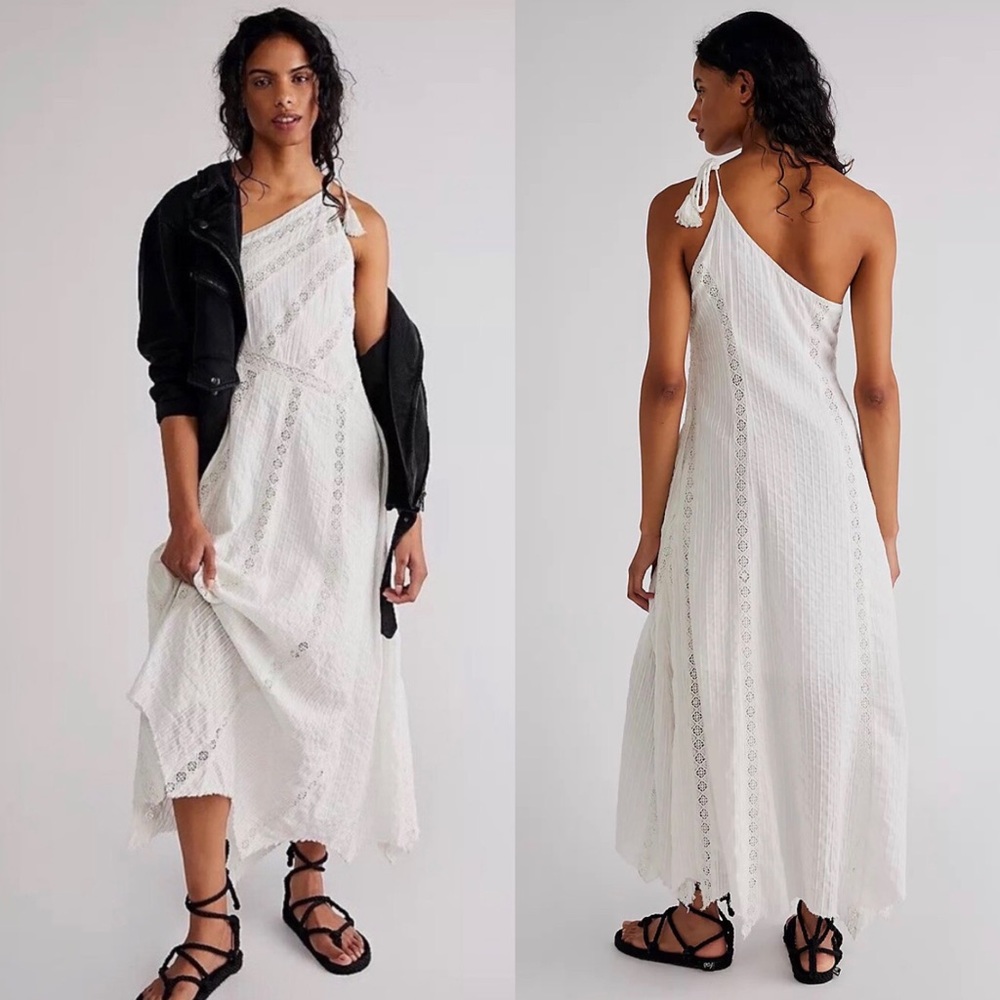 Free People Bella Lace One Shoulder Maxi Dress Ivory